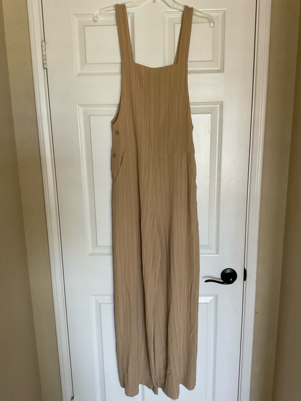 The Range Woven Ripple Jumpsuit-Tan-Small - Picture 2 of 7